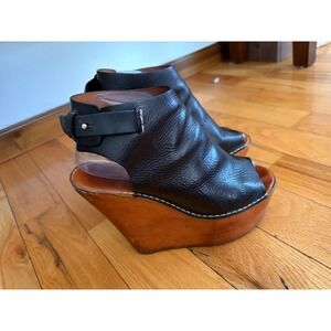 Chloe Black Leather Open Toe Platform Wedge Clogs 38.5/US 8-8.5.